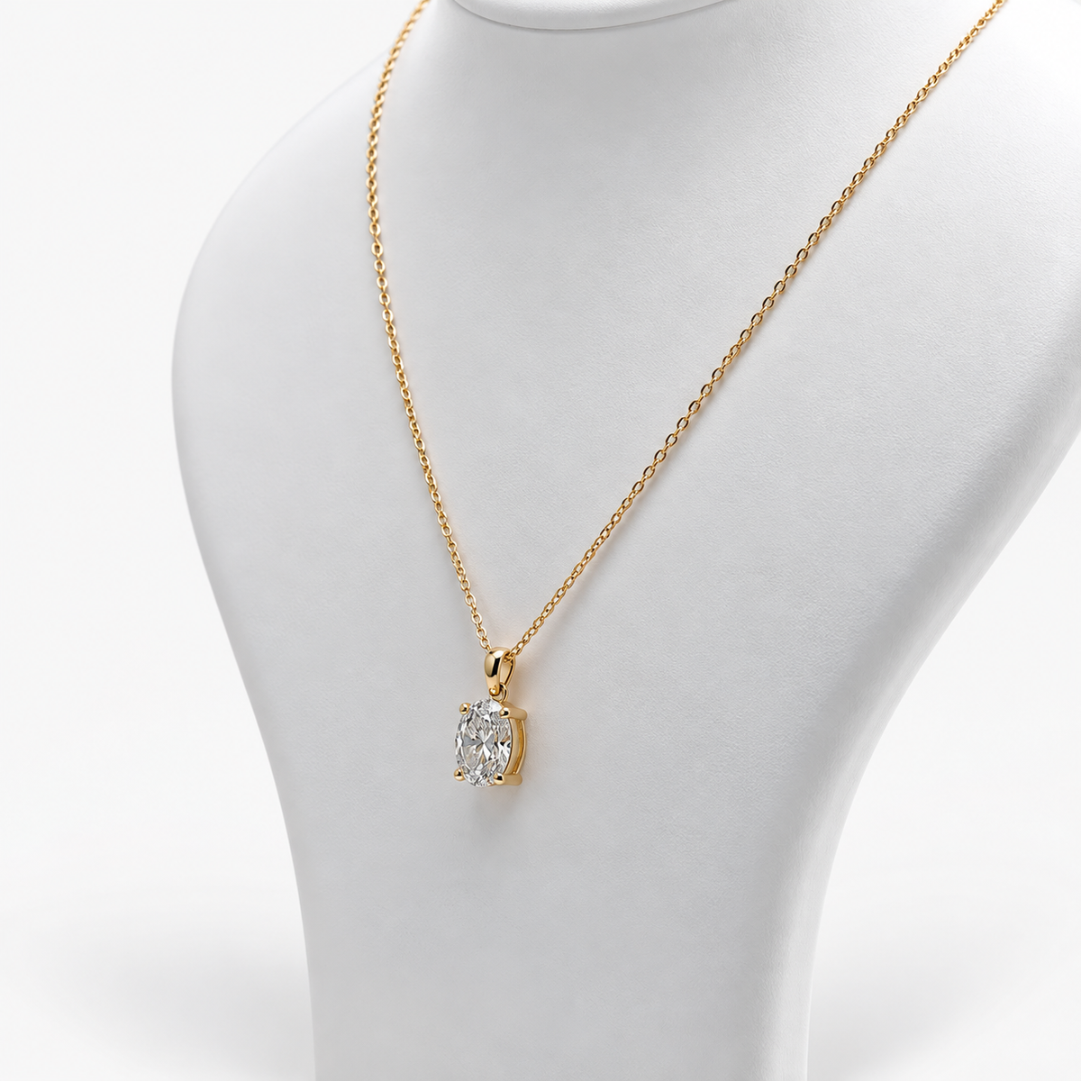 Lab Grown Oval Brilliant Cut Diamond Solitaire Pendant Necklace in 14K White Gold with Four-Prong Setting
