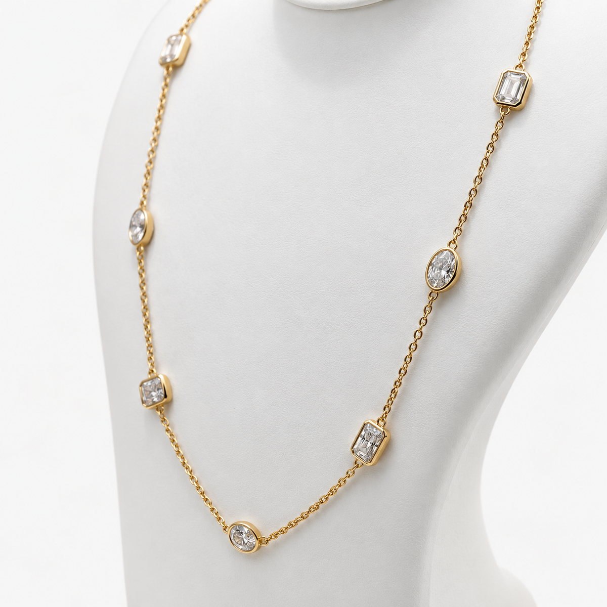 Lab Grown Diamond Multi Shape Diamond Station Necklace in 14K Yellow Gold