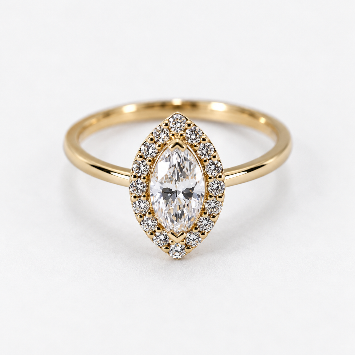 Lab Grown DiamondMarquise Cut Diamond Halo Engagement Ring in 14K Yellow Gold