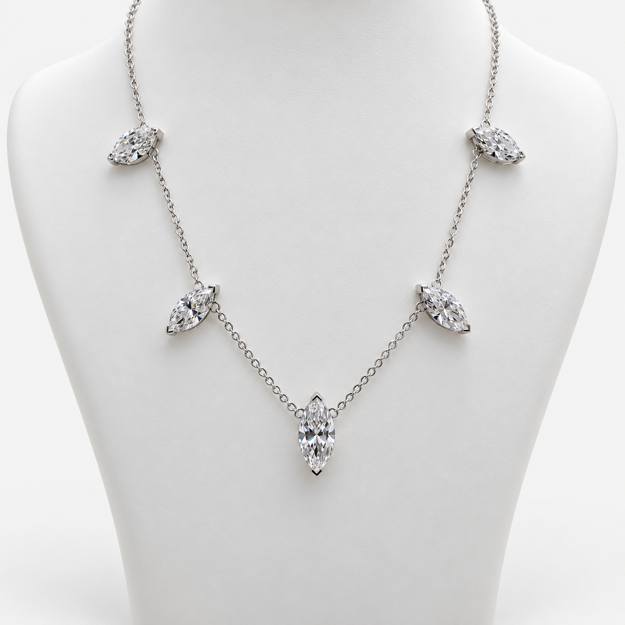 Lab Grown Diamond Marquise Cut Diamond Station Necklace in 14K White Gold