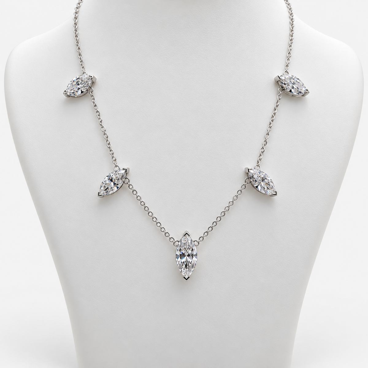 Lab Grown Diamond Marquise Cut Diamond Station Necklace in 14K White Gold
