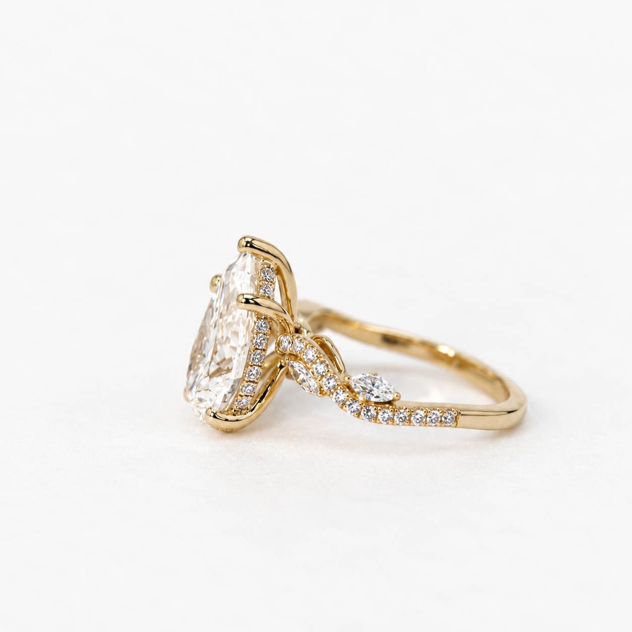 Lab Grown Diamond Pear Cut Diamond Vine Engagement Ring in 14K Yellow Gold