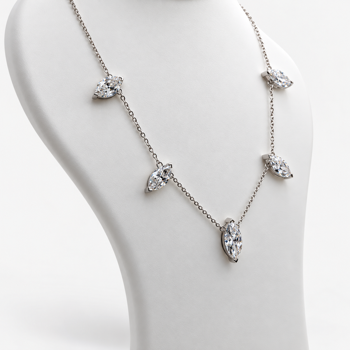 Lab Grown Diamond Marquise Cut Diamond Station Necklace in 14K White Gold