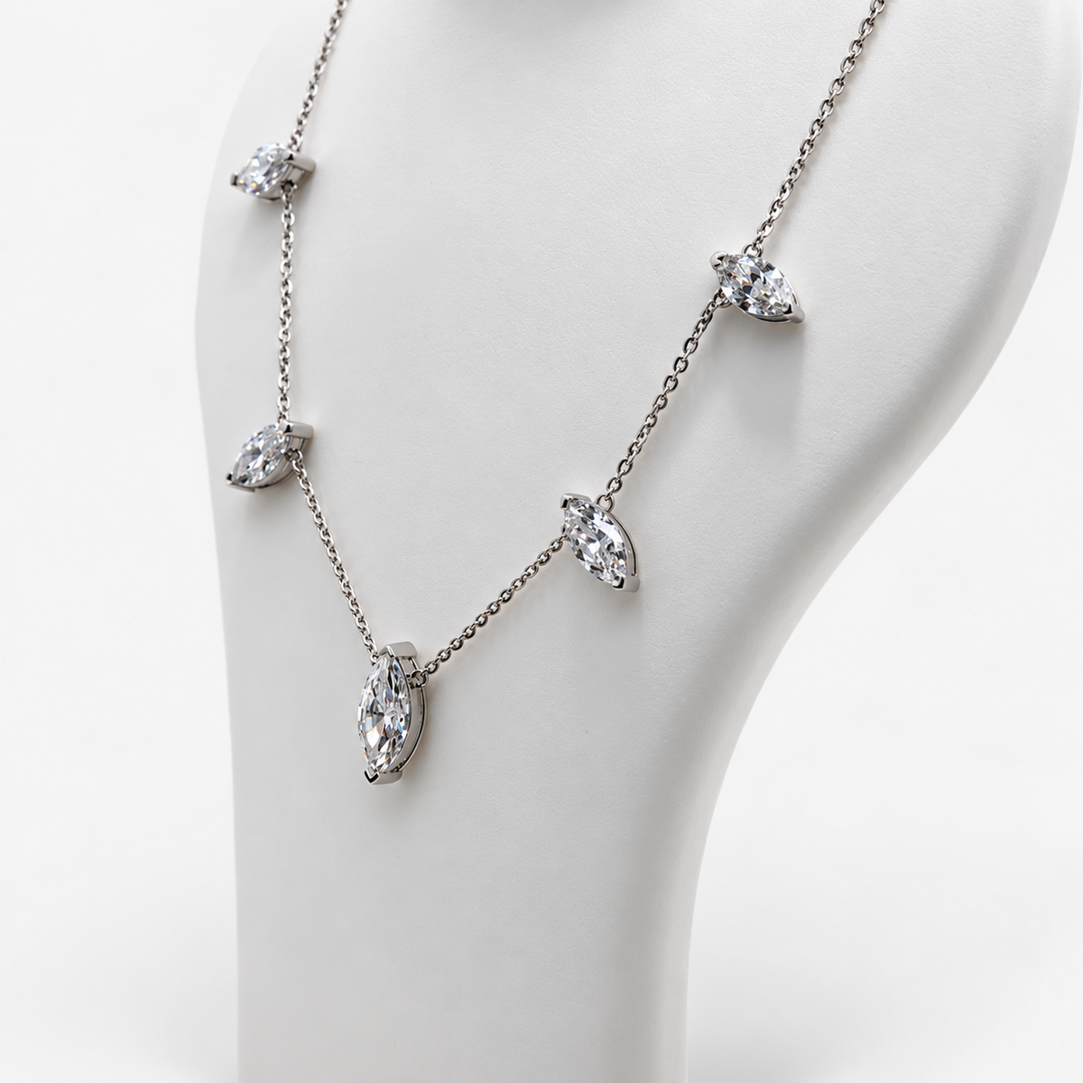 Lab Grown Diamond Marquise Cut Diamond Station Necklace in 14K White Gold