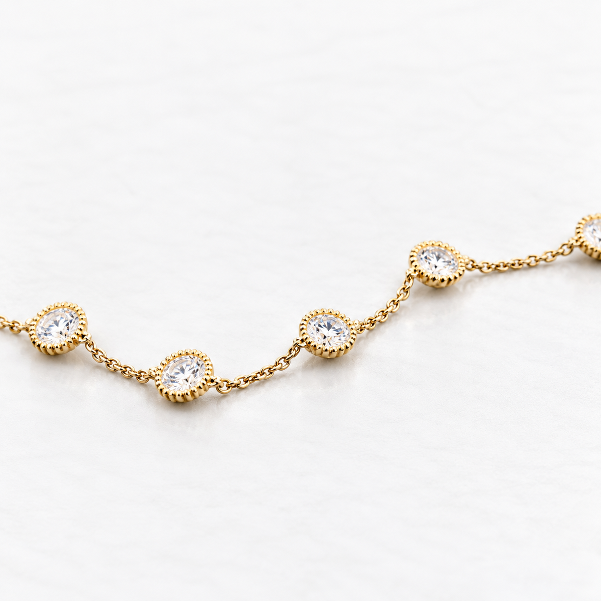Lab Grown Diamond Bezel Set Round Cut Diamond Chain Bracelet in 14K Yellow Gold