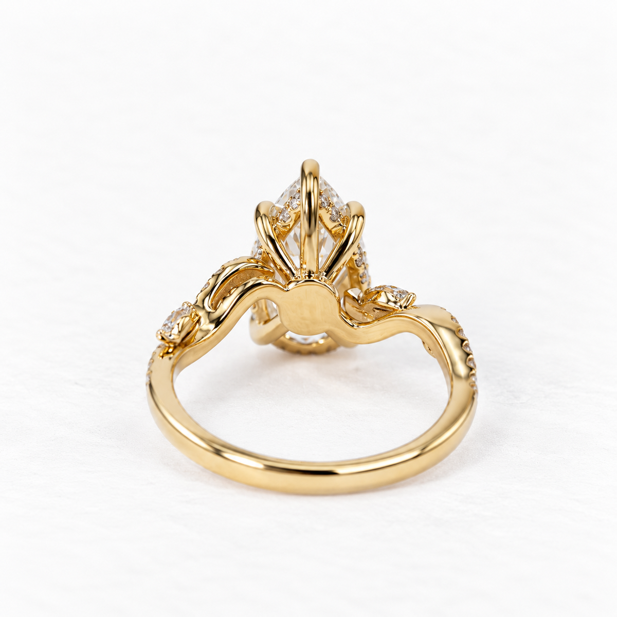 Lab Grown Diamond Pear Cut Diamond Vine Engagement Ring in 14K Yellow Gold