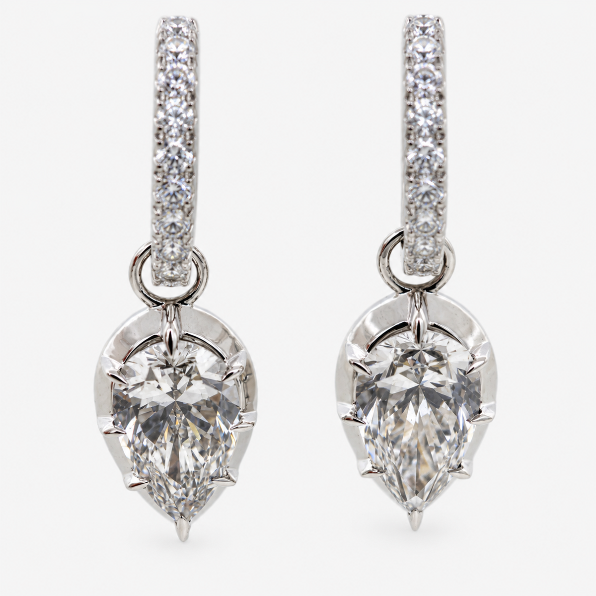 Lab Grown Diamond Pear Cut Diamond Drop Earrings with Pavé Diamond Hoop in 14K White Gold
