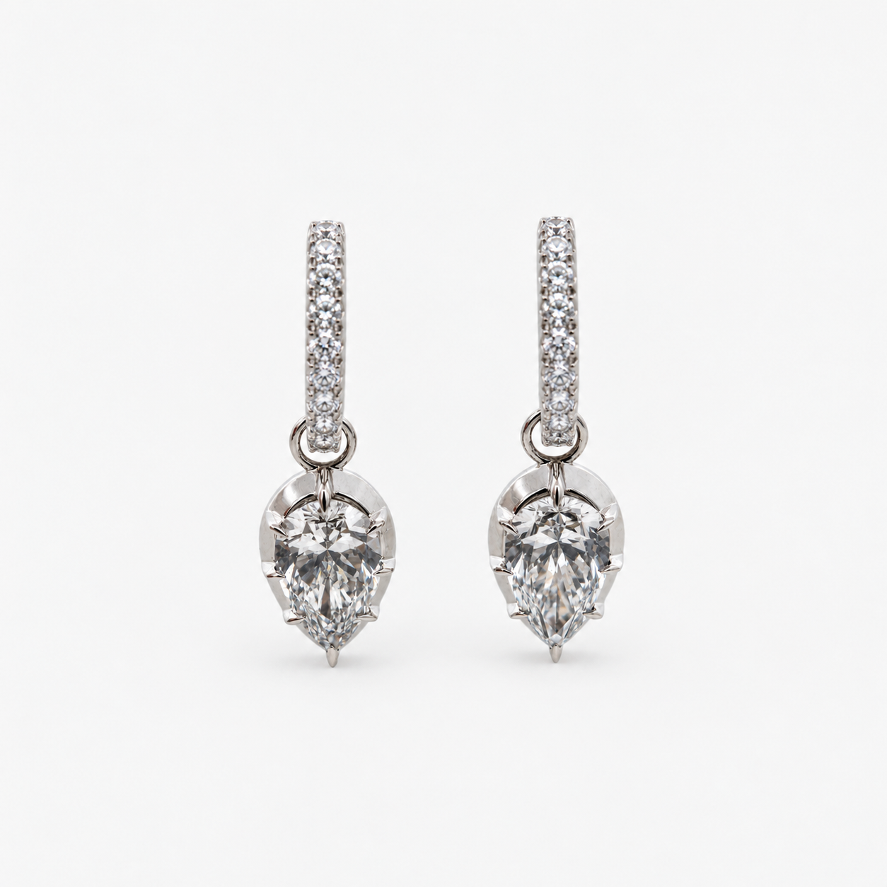 Lab Grown Diamond Pear Cut Diamond Drop Earrings with Pavé Diamond Hoop in 14K White Gold