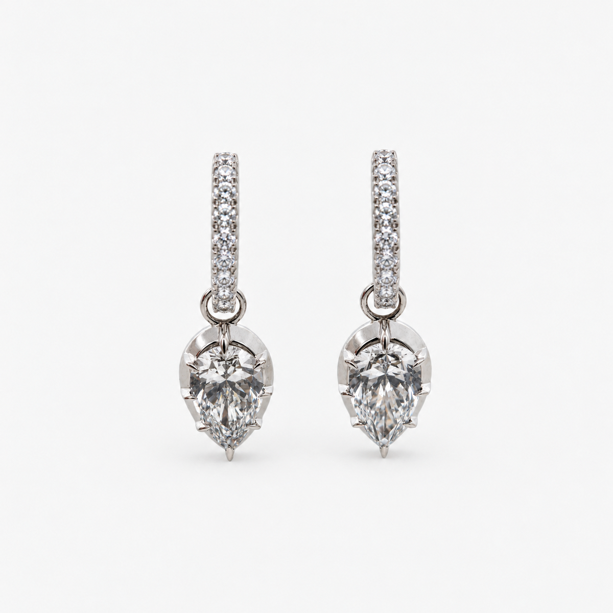 Lab Grown Diamond Pear Cut Diamond Drop Earrings with Pavé Diamond Hoop in 14K White Gold