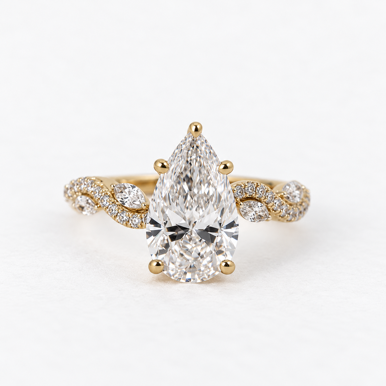Lab Grown Diamond Pear Cut Diamond Vine Engagement Ring in 14K Yellow Gold