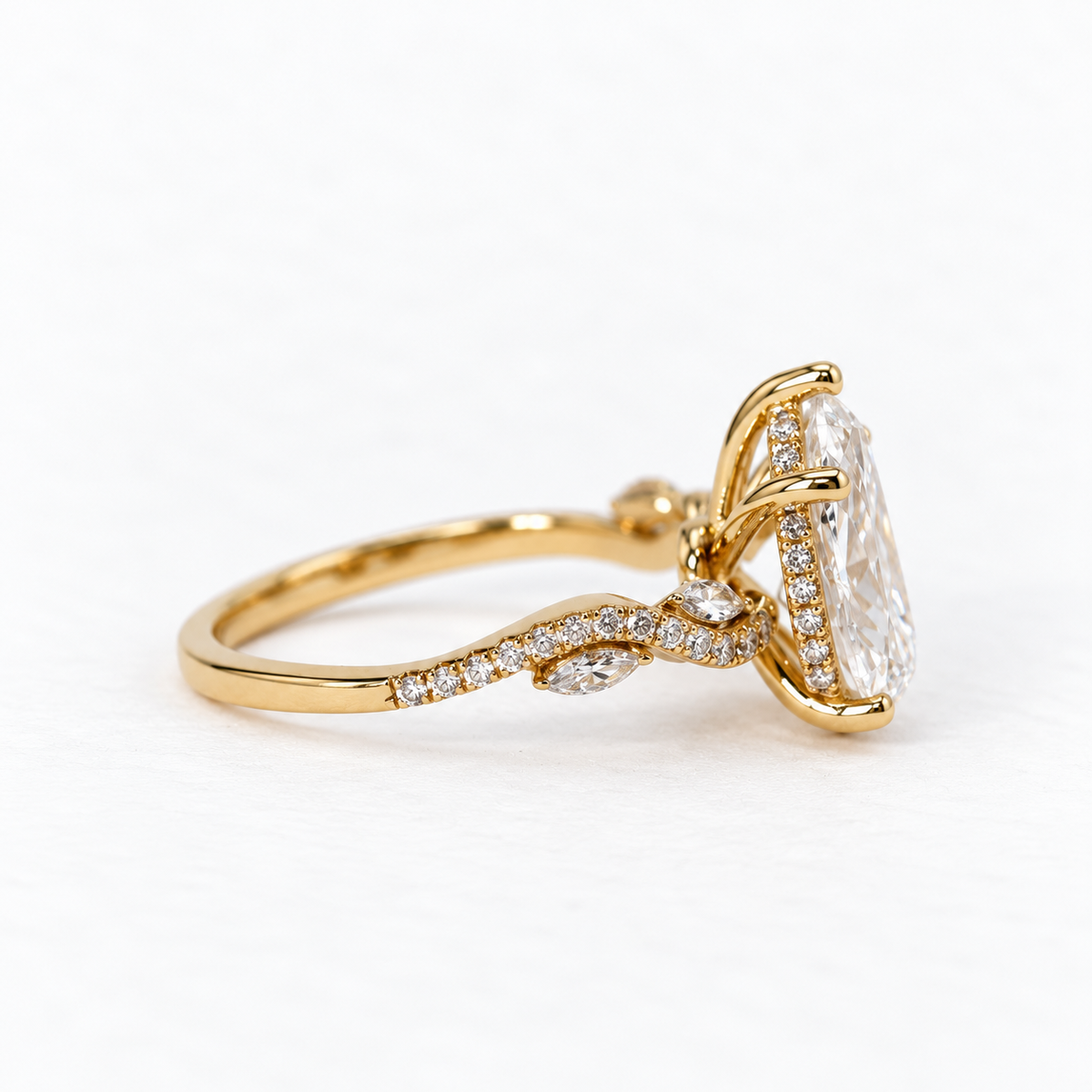 Lab Grown Diamond Pear Cut Diamond Vine Engagement Ring in 14K Yellow Gold