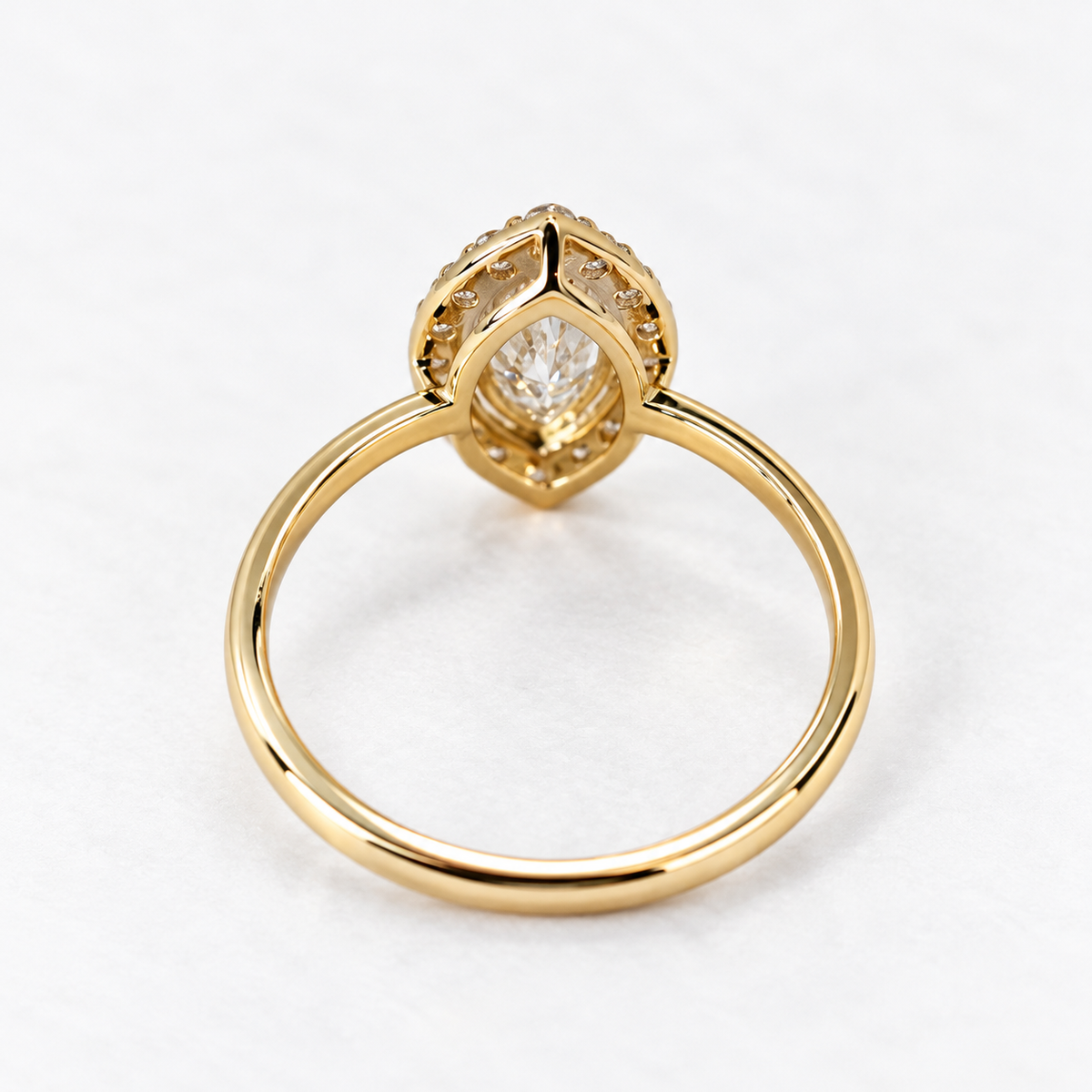 Lab Grown DiamondMarquise Cut Diamond Halo Engagement Ring in 14K Yellow Gold