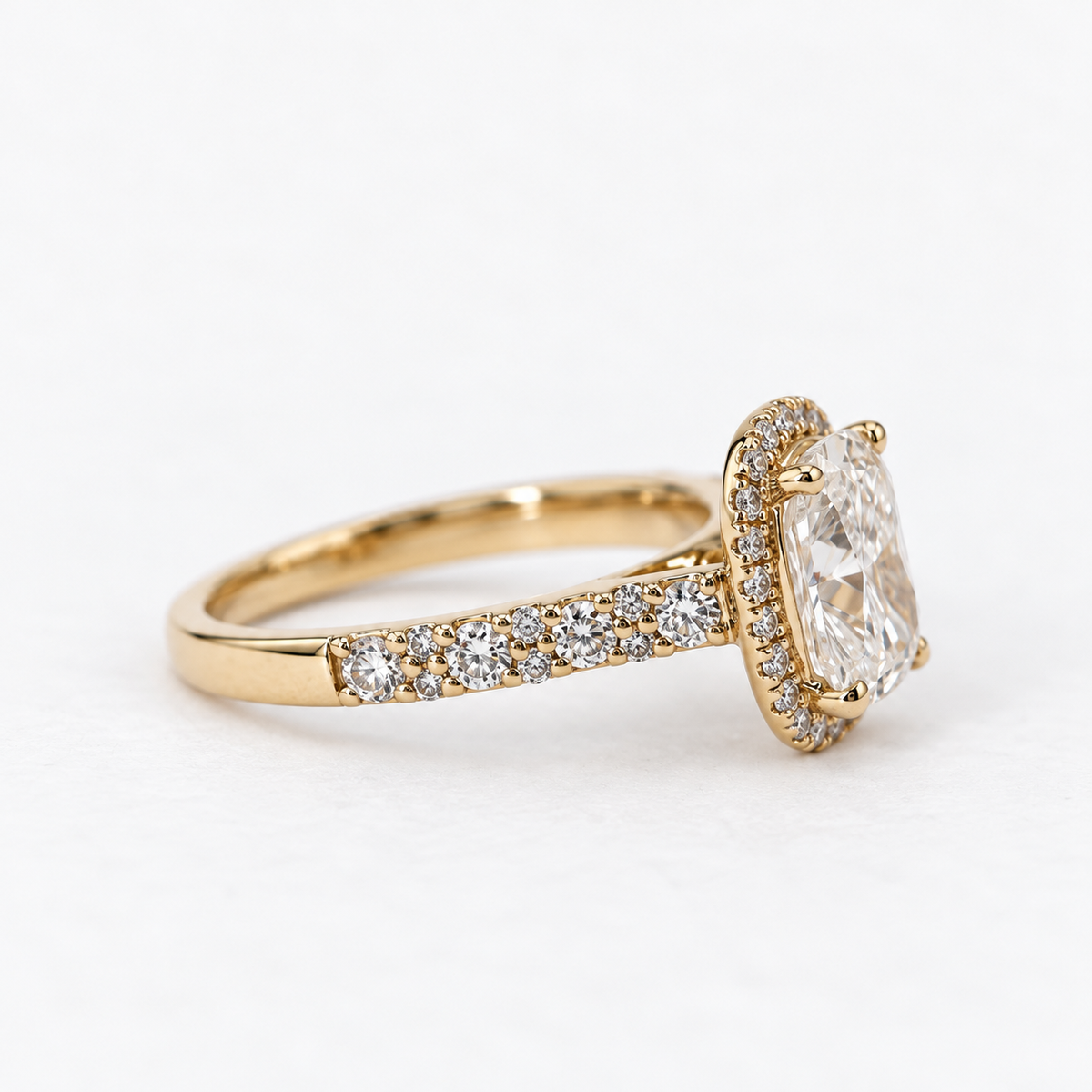 Lab Grown Diamond   Cushion Cut Diamond Halo Engagement Ring in 14K Yellow Gold